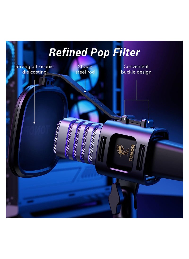 TONOR - TONOR USB Gaming Microphone, RGB Streaming Microfono Set, PC Podcast Recording Computer Mic for PS4/5, Discord, Twitch, Cardioid Condenser Mic with Adjustable Boom Arm Stand TC30S+ - Image 1