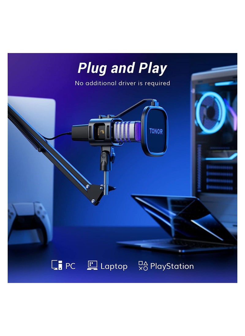 TONOR - TONOR USB Gaming Microphone, RGB Streaming Microfono Set, PC Podcast Recording Computer Mic for PS4/5, Discord, Twitch, Cardioid Condenser Mic with Adjustable Boom Arm Stand TC30S+ - Image 1