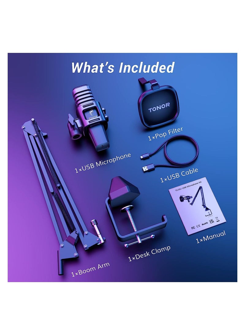 TONOR - TONOR USB Gaming Microphone, RGB Streaming Microfono Set, PC Podcast Recording Computer Mic for PS4/5, Discord, Twitch, Cardioid Condenser Mic with Adjustable Boom Arm Stand TC30S+ - Image 1