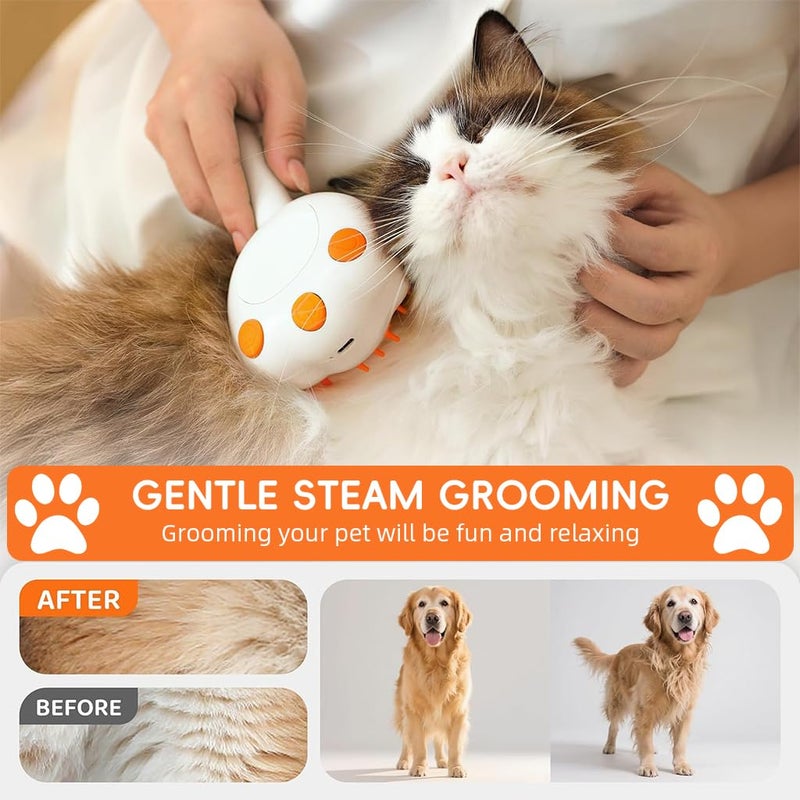 Qpets® فرشاة تصفيف القطط ®، 2 في 1 فرشاة بخار كهربائية للحيوانات الأليفة مع رشاش ضباب مدمج، شعيرات سيليكون ناعمة، تحكم بزر واحد، للاستخدام الجاف والرطب، فرشاة تصفيف قابلة لإعادة الشحن عبر USB للقطط والكلاب - Image 4