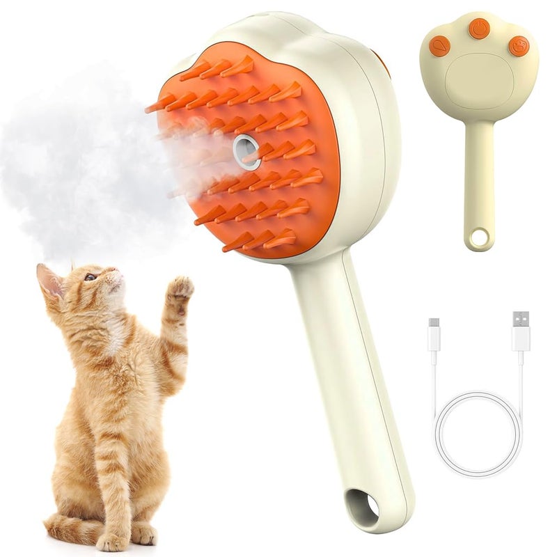 Qpets® فرشاة تصفيف القطط ®، 2 في 1 فرشاة بخار كهربائية للحيوانات الأليفة مع رشاش ضباب مدمج، شعيرات سيليكون ناعمة، تحكم بزر واحد، للاستخدام الجاف والرطب، فرشاة تصفيف قابلة لإعادة الشحن عبر USB للقطط والكلاب - Image 1