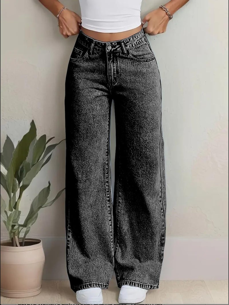 Nifty Women's Denim Stretchable High Waist Dark Wash Baggy Jeans (1477_Gry_30_Grey_30) || Back Pocket Bow tie Detail - Image 2