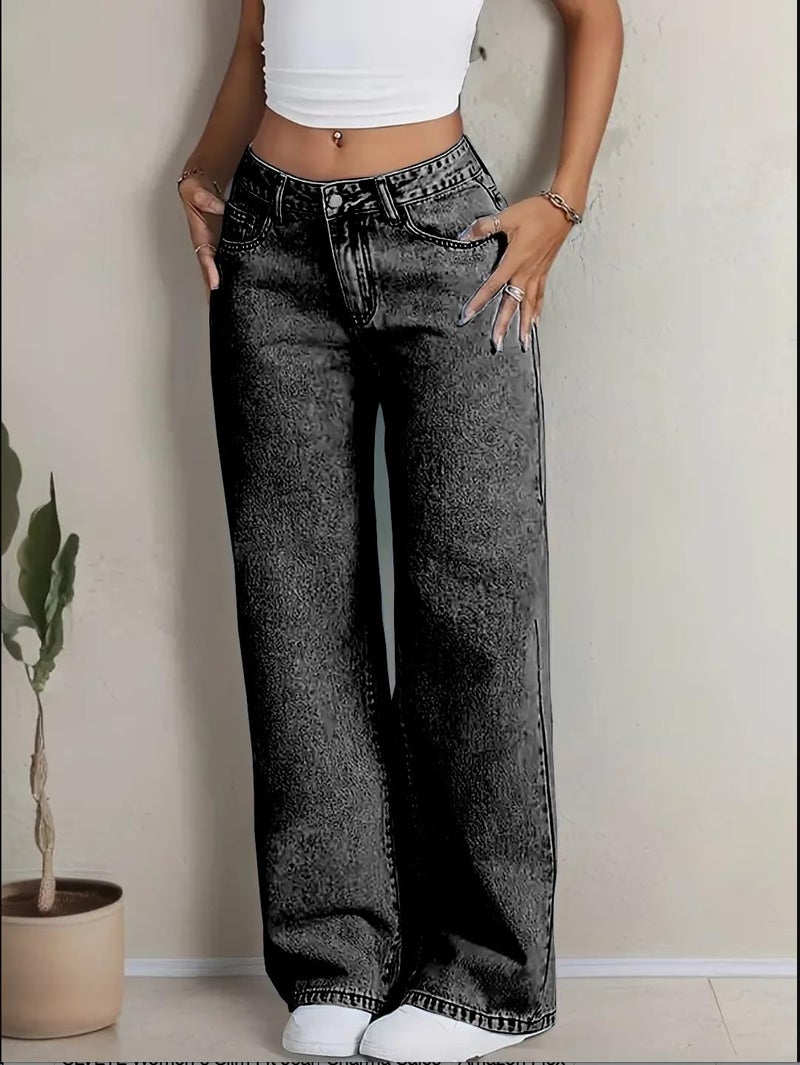 Nifty Women's Denim Stretchable High Waist Dark Wash Baggy Jeans (1477_Gry_30_Grey_30) || Back Pocket Bow tie Detail - Image 4