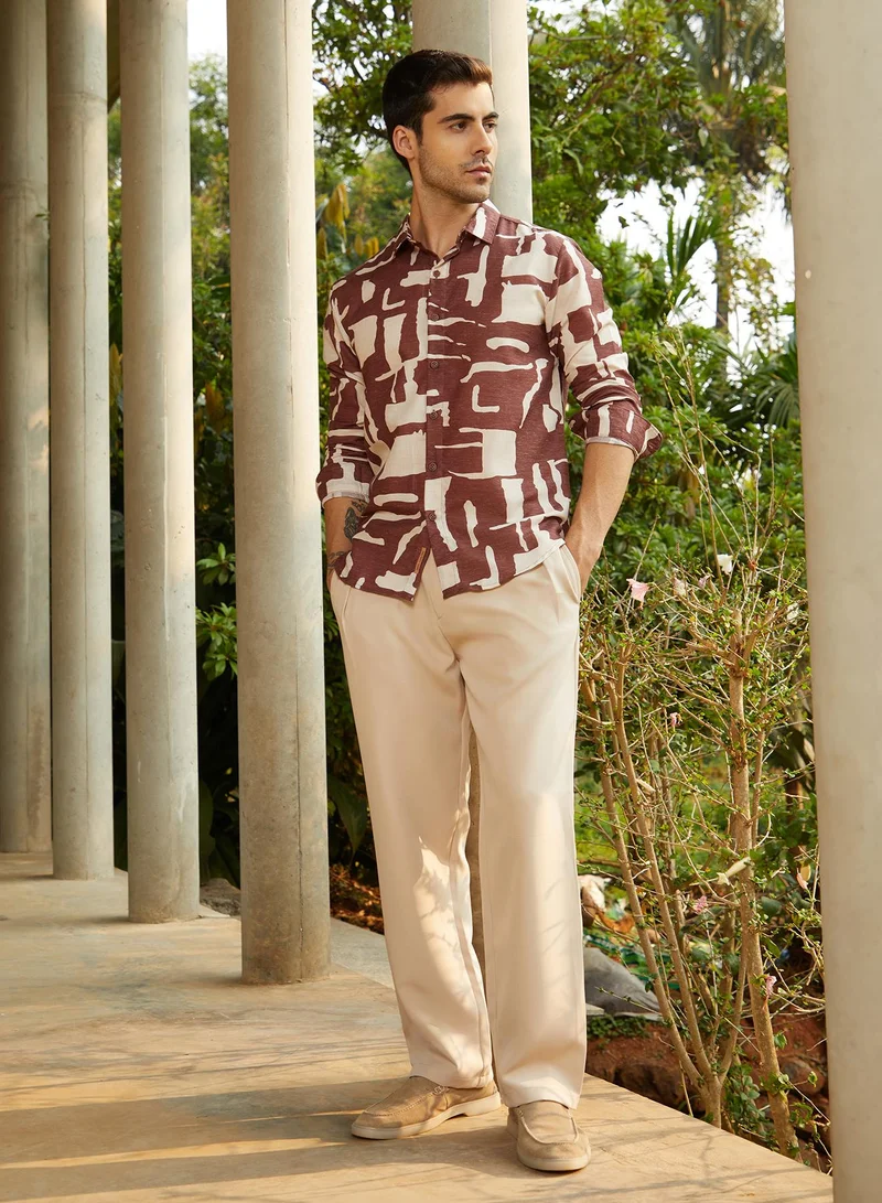 Campus Sutra  Lightweight - Straight Pleated Trousers for Men | Best Price UAE