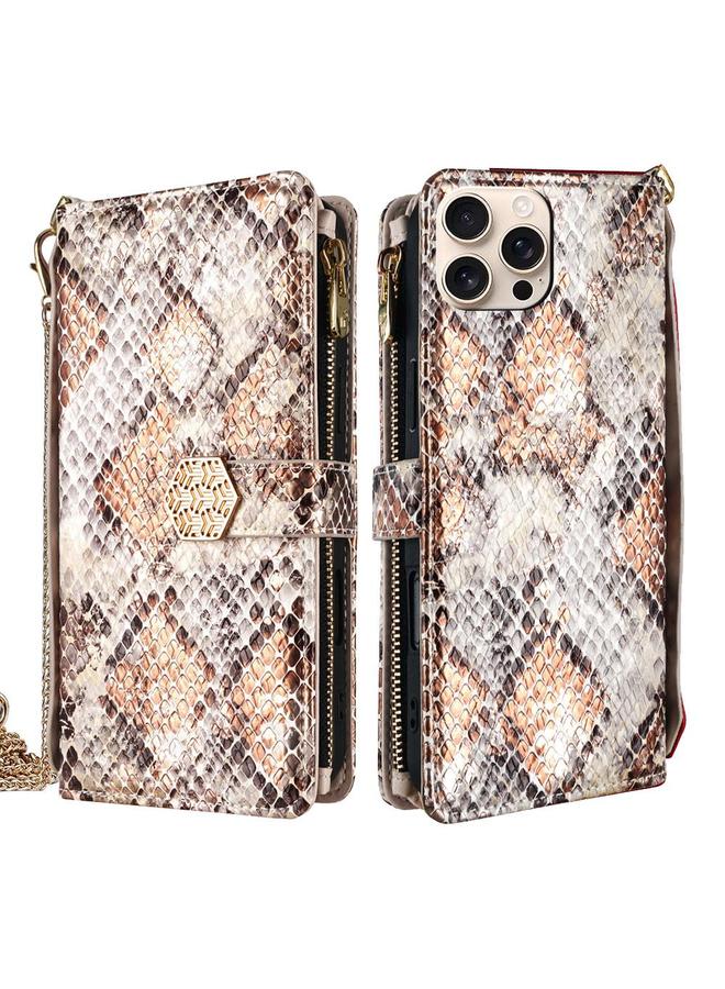 S-TOP Case For iPhone 16 Pro Max Crossbody Handle Snake Texture Leather Phone Case - Image 1