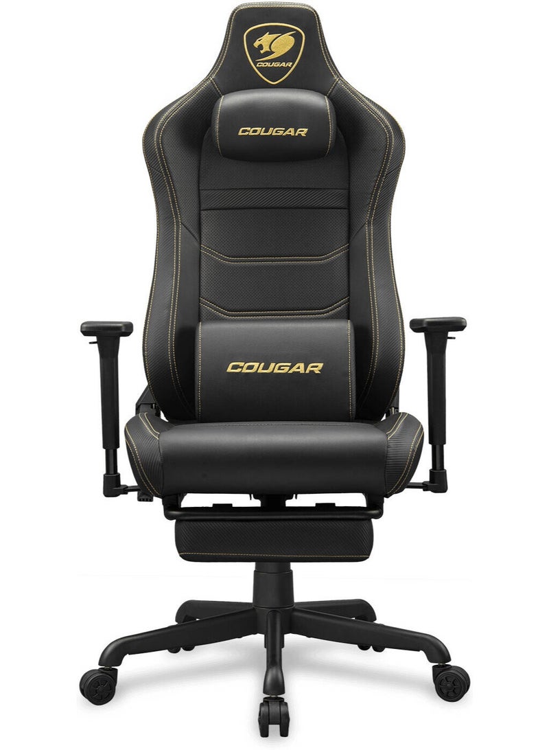 كوجار كرسي Cougar Armor EVO S للألعاب – أسود وذهبي، جلد PVC فاخر قابل للتنفس، مساند يد 3D قابلة للتعديل، وسادة رقبة مغناطيسية، وسادة دعم للظهر، مسند قدم قابل للسحب | 3MEVSGLB.0001 - Image 1