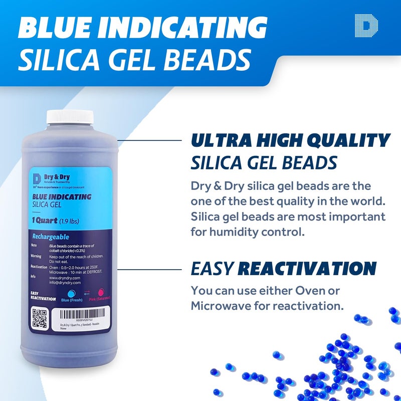 DRYDRY [1.9 LBS] Blue Indicating Silica Gel Beads(Industry Standard 3-5 mm) - Reusable Desiccant Beads Silica Beads(Blue to Pink) - Image 2