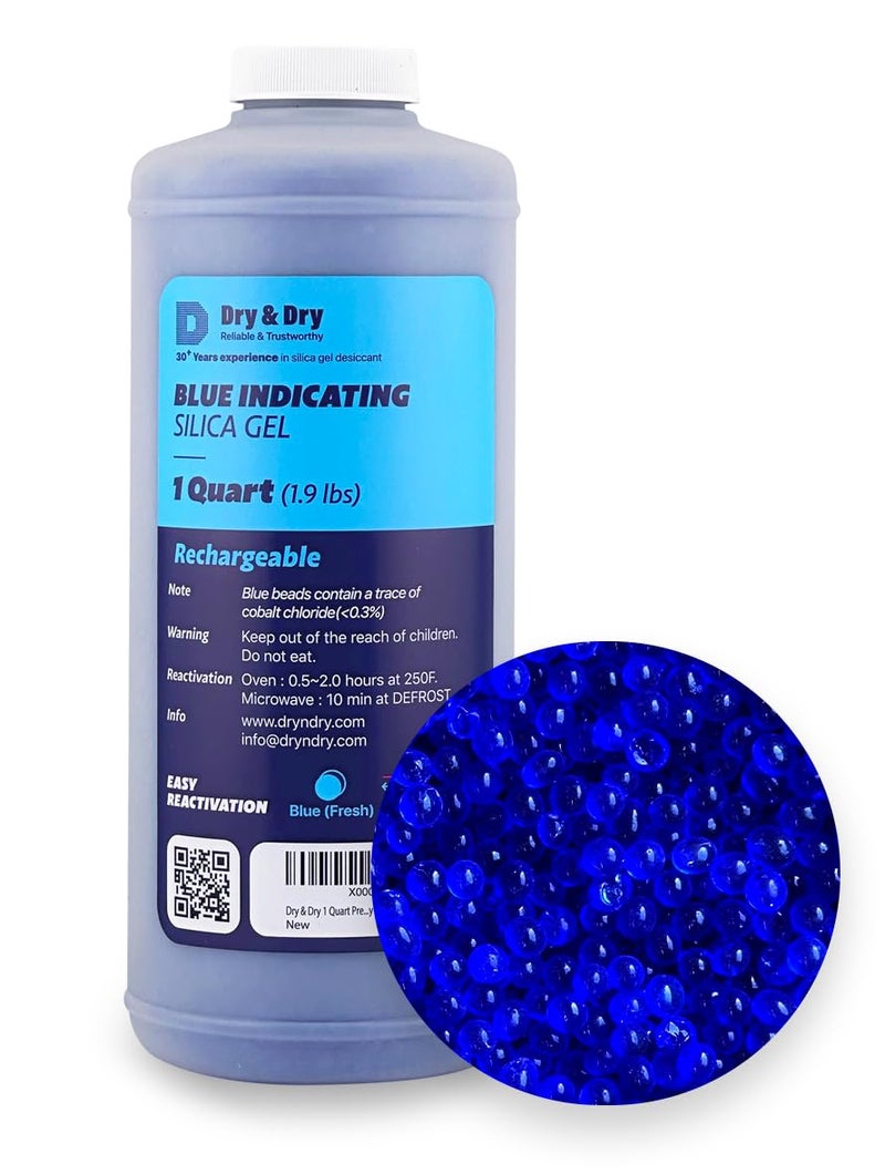 DRYDRY [1.9 LBS] Blue Indicating Silica Gel Beads(Industry Standard 3-5 mm) - Reusable Desiccant Beads Silica Beads(Blue to Pink) - Image 1