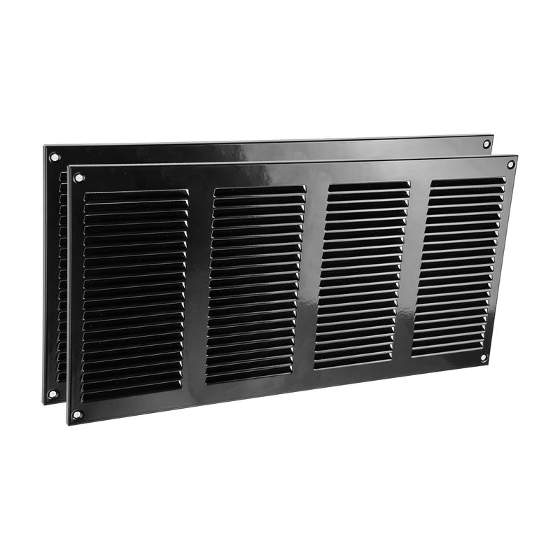 Vent Systems أنظمة التهوية 16 × 8 بوصة أبعاد إجمالية عبوة من 2 غطاء فتحة هواء معدني أسود مع شاشة حماية من الآفات مدمجة غطاء مجرى الهواء لتحسين المنزل