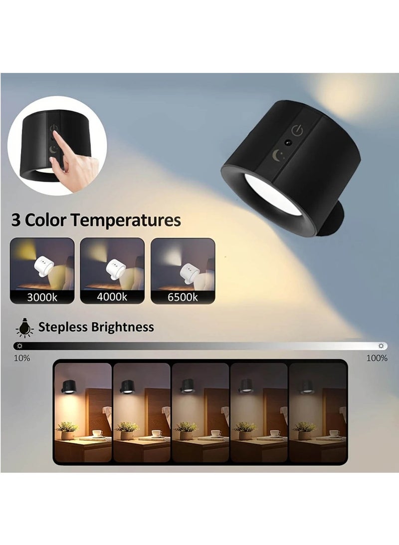 Hihonor Dimmable LED Wall Lamps with Touch Control, 3 Brightness Levels, 3 Color Modes, Rechargeable 1200mAh Lithium-Polymer Battery, Wall Mount/Tabletop, Wireless Reading & Bedside Light, Black  - Image 2