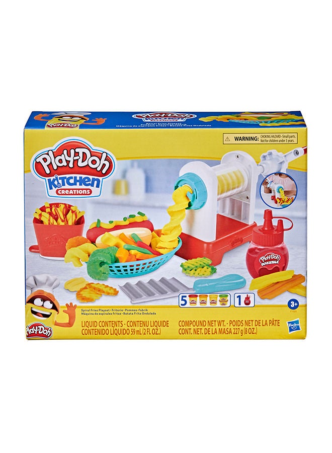 Kids Kitchen Creations Spiral Fries Playset With Toy French Fry Maker, Drizzle, And 5 Modeling Compound Colours, Non-Toxic for 3 Years And Up