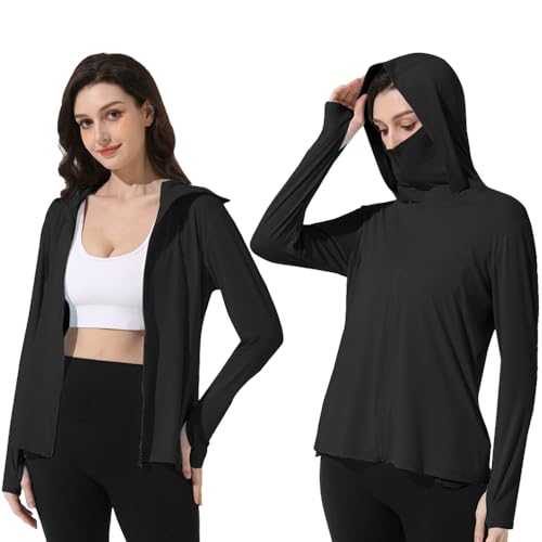 Mingyuezai Womens UPF 50 Sun Protection Jacket UV Lightweight Hooded SPF Long Sleeve Sun ShirtZ3724BKM - Image 1