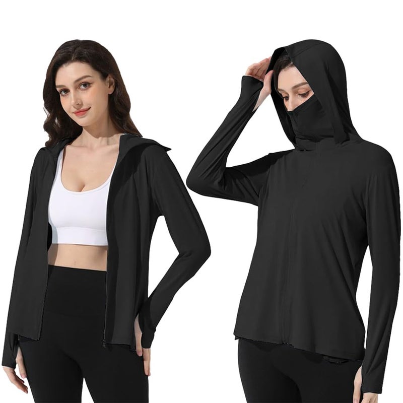 Mingyuezai Womens UPF 50 Sun Protection Jacket UV Lightweight Hooded SPF Long Sleeve Sun ShirtZ3724BKM - Image 2