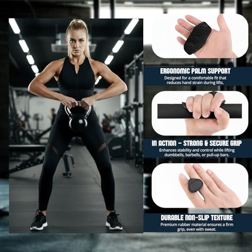 HACER Gym Hand Grips Weight Lifting Gloves Palm Protection Anti-Slip Grip Ergonomic Design for Home Weightlifting Training Workout Men & Women (Set of 1, Black) - Image 5