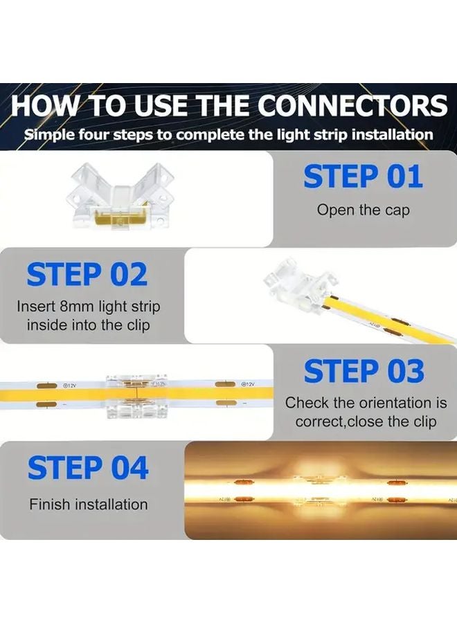 2Pin 8mm COB LED Strip Light Connector 24pcs Easy Install No Soldering Polished Metal - Image 5