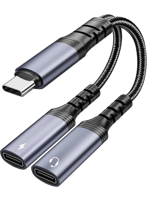 Usb C Splitter Dual Usb C Headphone & Charger Adapter 2 In 1 Type C Audio Dongle Cable W Pd 60W Fast Charging Music & Call Support For Iphone 16 15 Pro Max Galaxy S24 S23 Pixel 9 8 7 Ipad Pro