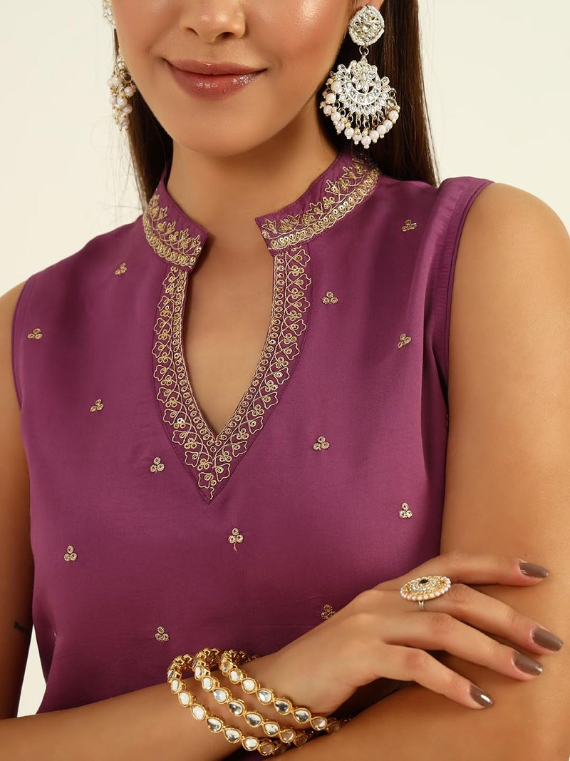 FIORRA Women's Lavender Viscose Chanderi Straight Kurta with Palazzo and Dupatta - Image 5