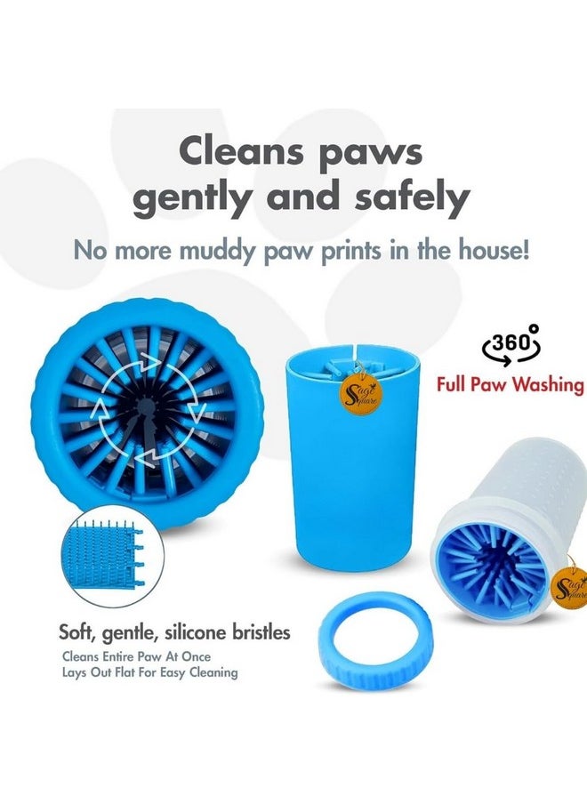 Sage Square Dog Paw 360º Cleaner- 2 In 1 Portable Silicone Pet Cleaning Brush Feet Cleaner For Grooming With Muddy Paw, Fast Clean Pet Foot Cleaner For Small Medium Large Breed Dogs Cats (Blue)  - Image 2