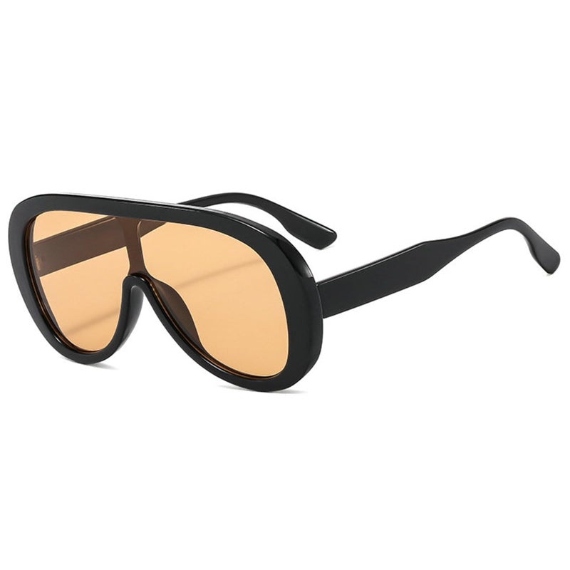 willochra Oversized Pilot Sunglasses Women Fashion Big Frame One Piece Sun Glasses Mask Goggle Trendy Metal Frame Oval Shades (ORANGE) - Image 3