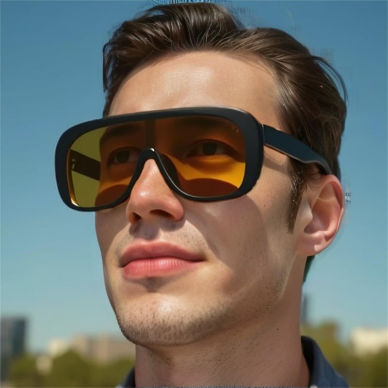 willochra Oversized Pilot Sunglasses Women Fashion Big Frame One Piece Sun Glasses Mask Goggle Trendy Metal Frame Oval Shades (ORANGE) - Image 4