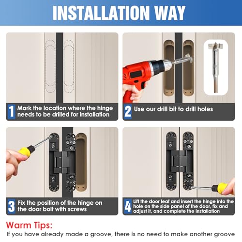 Eegoowa 6" Hidden Door Hinge,Invisible Door,Hidden Door Hinges for Secret Door 3-Way Adjustable Butt 6 x 2.5 x 1 (2PCS) (Black, 6 inches) - Image 4