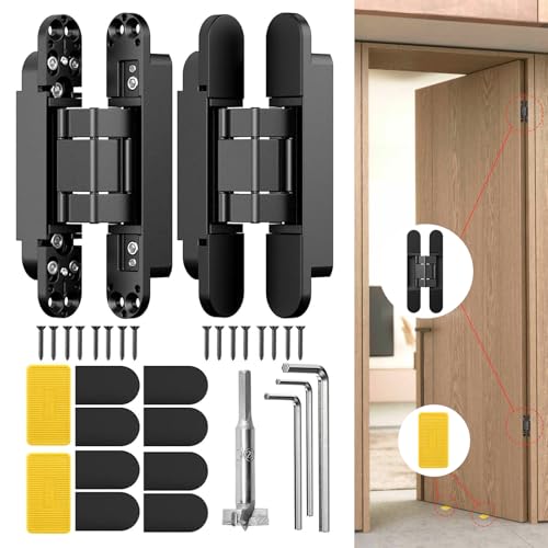 Eegoowa 6" Hidden Door Hinge,Invisible Door,Hidden Door Hinges for Secret Door 3-Way Adjustable Butt 6 x 2.5 x 1 (2PCS) (Black, 6 inches) - Image 1