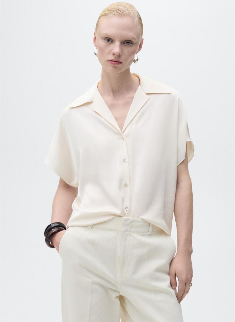 MANGO Short-Sleeved Satin Shirt  - Image 1
