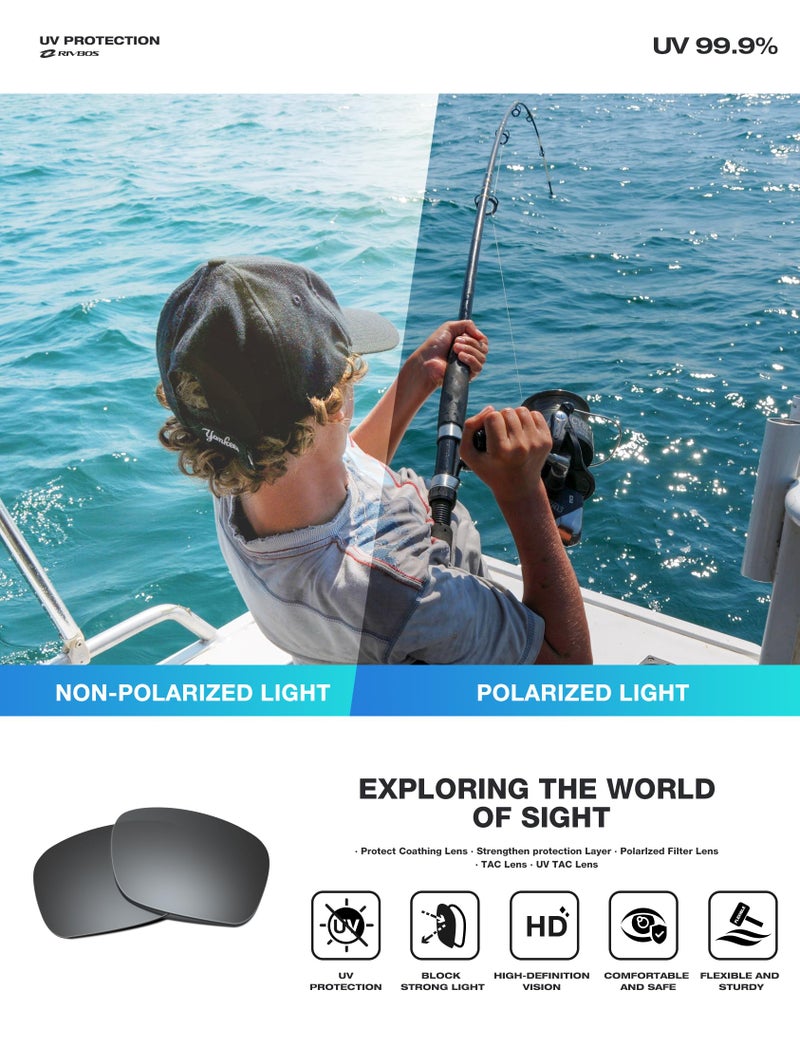 RIVBOS Sports Sunglasses for Men Women Polarized UV Protection Fishing Driving Shades Cycling RB833-black& Grey - Image 2