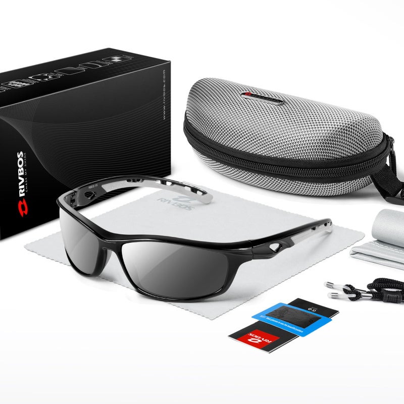 RIVBOS Sports Sunglasses for Men Women Polarized UV Protection Fishing Driving Shades Cycling RB833-black& Grey - Image 5