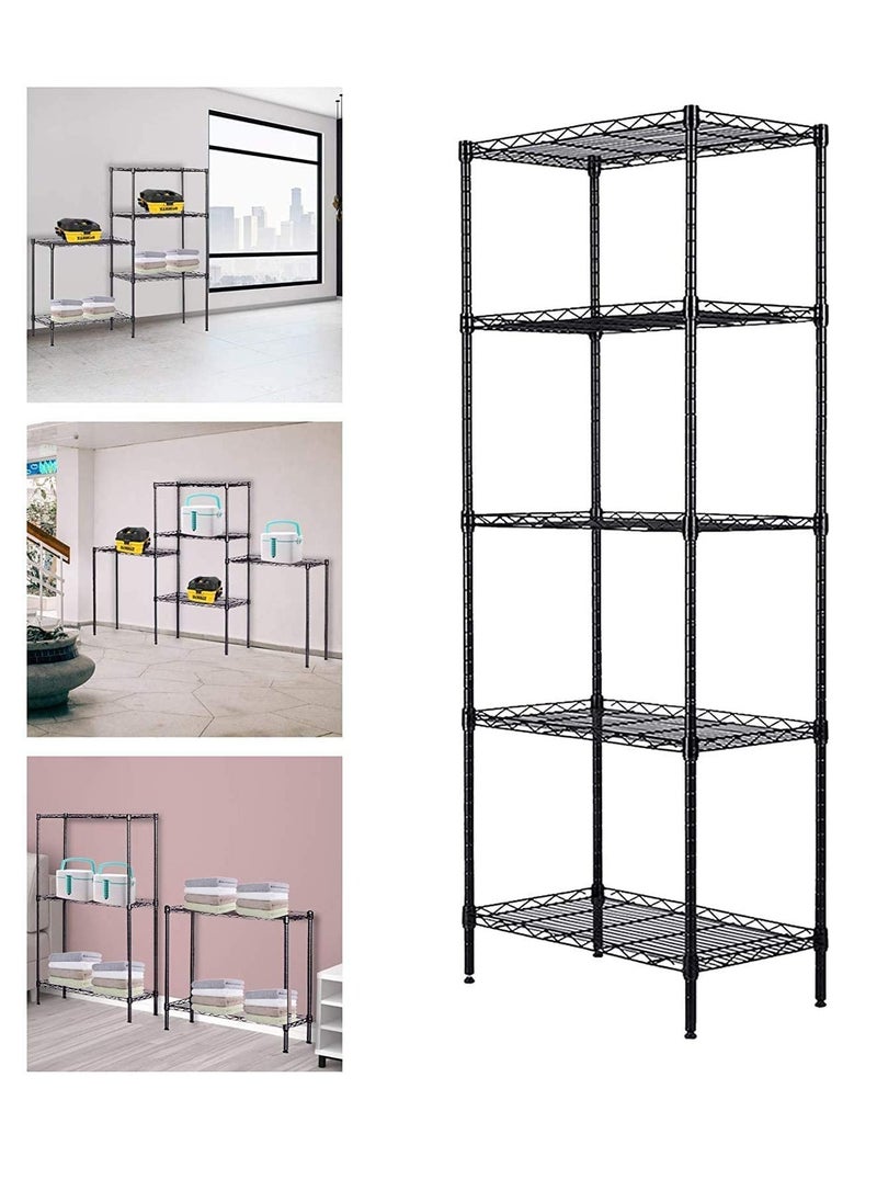 Generic - DIY 5 Shelf Tier Racks Height Adjustable Rack Heavy Duty Storage Shelving Unit Steel Organizer Wire Rack Black (55 x 30 x 150 cm) - Image 1