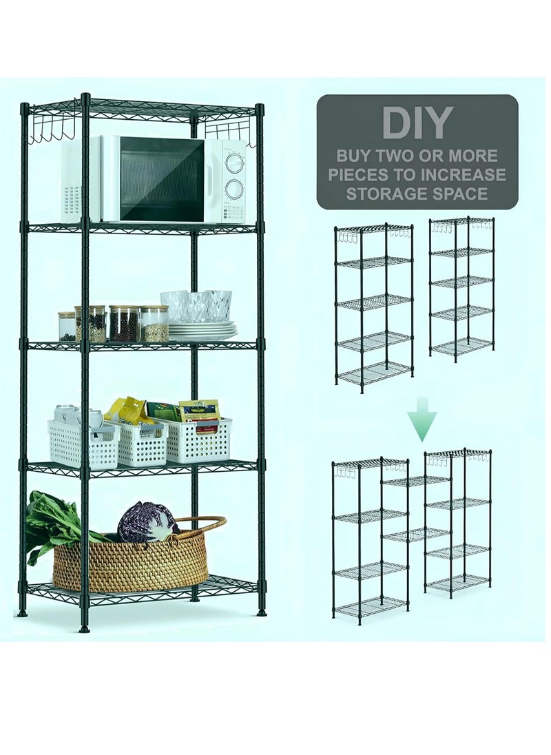 Generic - DIY 5 Shelf Tier Racks Height Adjustable Rack Heavy Duty Storage Shelving Unit Steel Organizer Wire Rack Black (55 x 30 x 150 cm) - Image 1