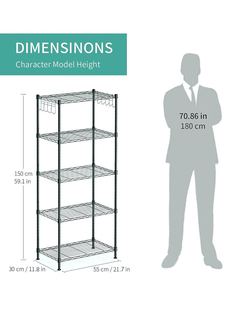 Generic - DIY 5 Shelf Tier Racks Height Adjustable Rack Heavy Duty Storage Shelving Unit Steel Organizer Wire Rack Black (55 x 30 x 150 cm) - Image 1