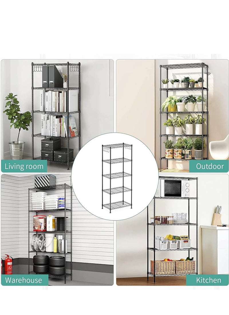 Generic - DIY 5 Shelf Tier Racks Height Adjustable Rack Heavy Duty Storage Shelving Unit Steel Organizer Wire Rack Black (55 x 30 x 150 cm) - Image 1