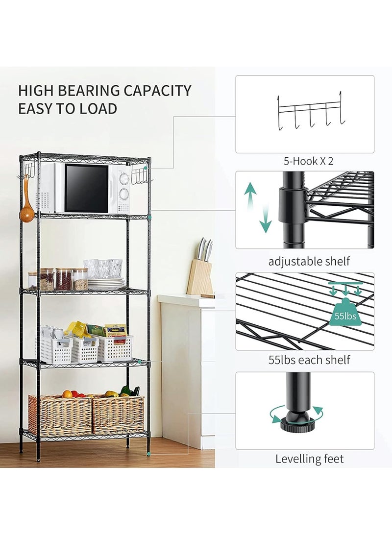 Generic - DIY 5 Shelf Tier Racks Height Adjustable Rack Heavy Duty Storage Shelving Unit Steel Organizer Wire Rack Black (55 x 30 x 150 cm) - Image 1
