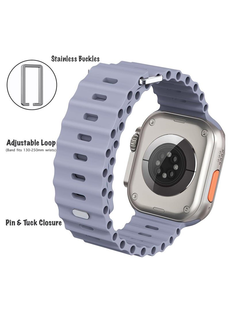 Color Fans - Soft Silicone Ocean Sports Strap Compatible Apple Watch 41mm 40mm 38mm for Men Women, Adjustible Watch Band for Apple Watch SE/Series 9/8/7/6/5/4/3/2/1 - Lavender Gray - Image 1