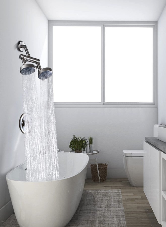 AZOS Double Shower Head with Shut-Off Valve, Bathathroom High Pressure Dual Fixed Rain Shower Head Combo with Brass Dual Outlet Manifold, Adjustable 5 Function Showerhead Brushed Nickel - Image 3