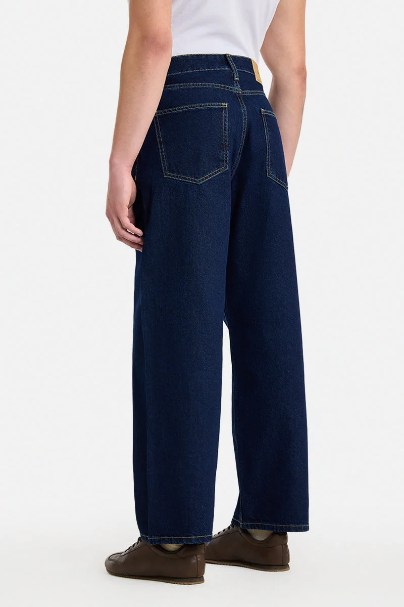 SNITCH Dark Blue Dark Blue Solid Loose Fit Streetwear Jeans for Men | Best Price UAE