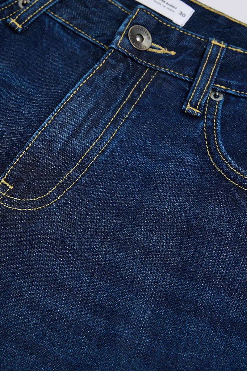 SNITCH Dark Blue Dark Blue Solid Loose Fit Streetwear Jeans for Men | Best Price UAE