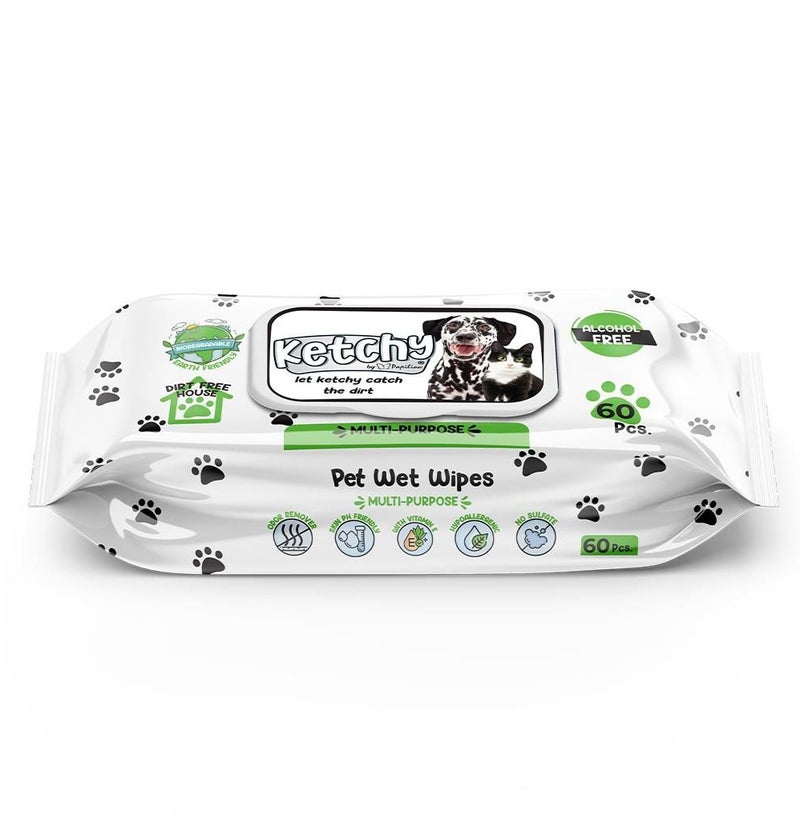 papilion Ketchy Pet Wet Wipes Multi Purpose, Alcohol Paraben Free, 60 Pcs - Image 1