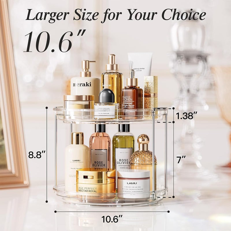 LAMU 2 Pack 2 Tier Lazy Susan Turntable Organizer 10.6'' Rotating Spice Rack Organization for Cabinet, Kitchen, Pantry, Countertop, Bathroom, Vanity, Medicine Cabinet Organizer, Clear - Image 2