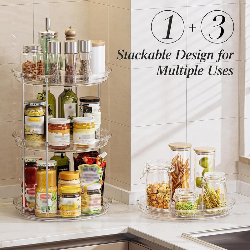LAMU 2 Pack 2 Tier Lazy Susan Turntable Organizer 10.6'' Rotating Spice Rack Organization for Cabinet, Kitchen, Pantry, Countertop, Bathroom, Vanity, Medicine Cabinet Organizer, Clear - Image 4