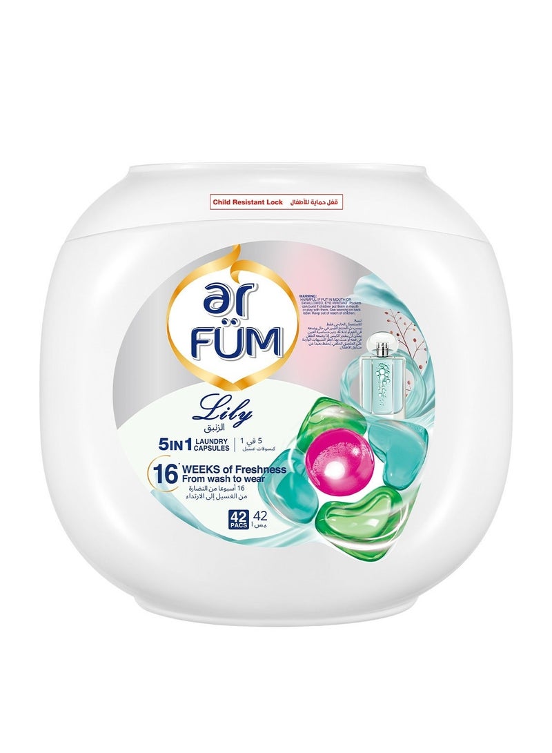 ar FUM ArFum PODS, 5-in-1 Laundry Detergent Capsules with German Formulated Laundry Pods and 16 Weeks of Long-Lasting Fragrance Capsules (Eternal, Amore, Lily), 3 X 42 Pods (126 Capsules) - Image 4