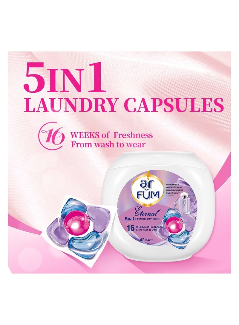 ar FUM ArFum PODS, 5-in-1 Laundry Detergent Capsules with German Formulated Laundry Pods and 16 Weeks of Long-Lasting Fragrance Capsules (Eternal, Amore, Lily), 3 X 42 Pods (126 Capsules) - Image 5