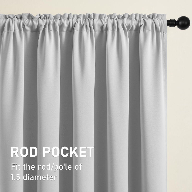 CUCRAF Grayish White Blackout Curtains 96 inch Length 2 Panels Set  Rod Pocket Room Darkening Drapes for Bedroom Living Room  Insulated Thermal Light Blocking Window Curtain (W52 x L96 Inch) - Image 3