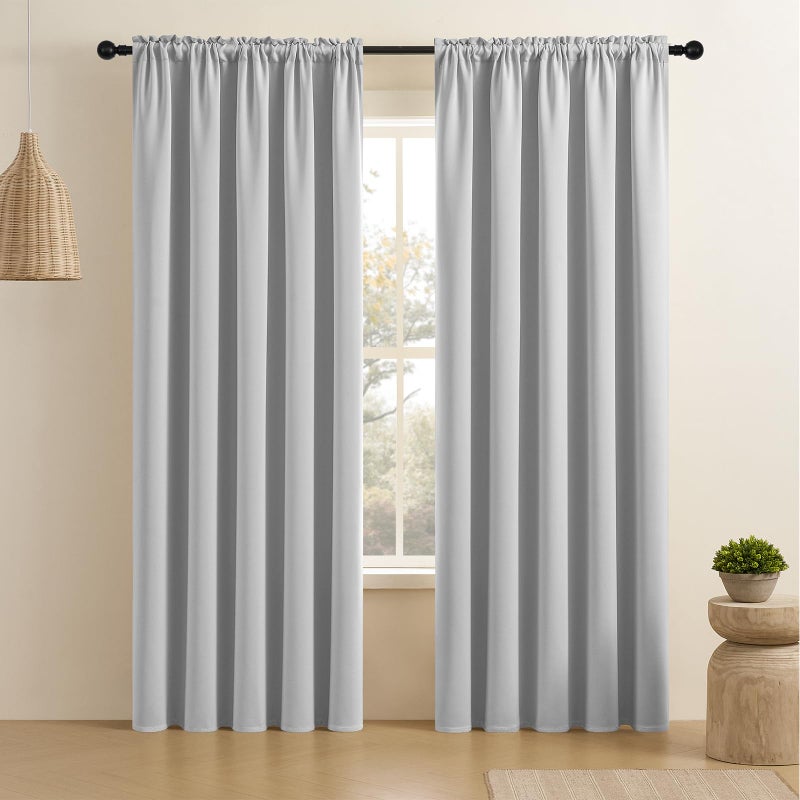 CUCRAF Grayish White Blackout Curtains 96 inch Length 2 Panels Set  Rod Pocket Room Darkening Drapes for Bedroom Living Room  Insulated Thermal Light Blocking Window Curtain (W52 x L96 Inch) - Image 1