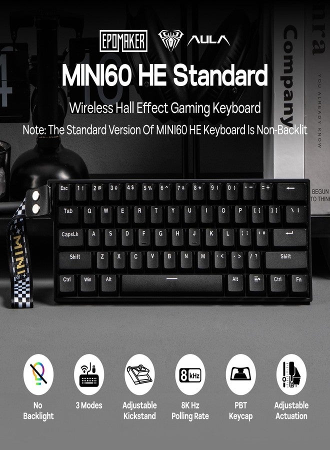 ابوماكر لوحة مفاتيح الألعاب اللاسلكية EPOMAKER Aula MINI60 HE، معدل استجابة 8 كيلو هرتز، SOCD وDKS، لوحة مفاتيح بتأثير هول بنسبة 60% مع زناد سريع وتفعيل قابل للتعديل، إضاءة RGB، غطاء مفاتيح PBT، متوافقة مع ويندوز/ماك (قياسي) - Image 2