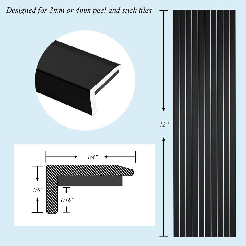 SUNWINGS 10-Pack 12 Inch Peel and Stick Aluminum Tile Trim, Decorative Backsplash Trim Edge, Self Adhesive Marble Tile Liner, Matte Black Medium - Image 2