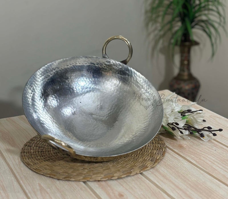 PURI BARTANWALA - Brass/Pital Non Stick Kadai for Cooking 12 Inch with Tin/Kalai Plating Inside ? Handcrafted - Image 5