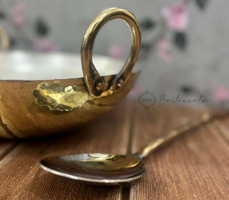 PURI BARTANWALA - Brass/Pital Non Stick Kadai for Cooking 12 Inch with Tin/Kalai Plating Inside ? Handcrafted - Image 3