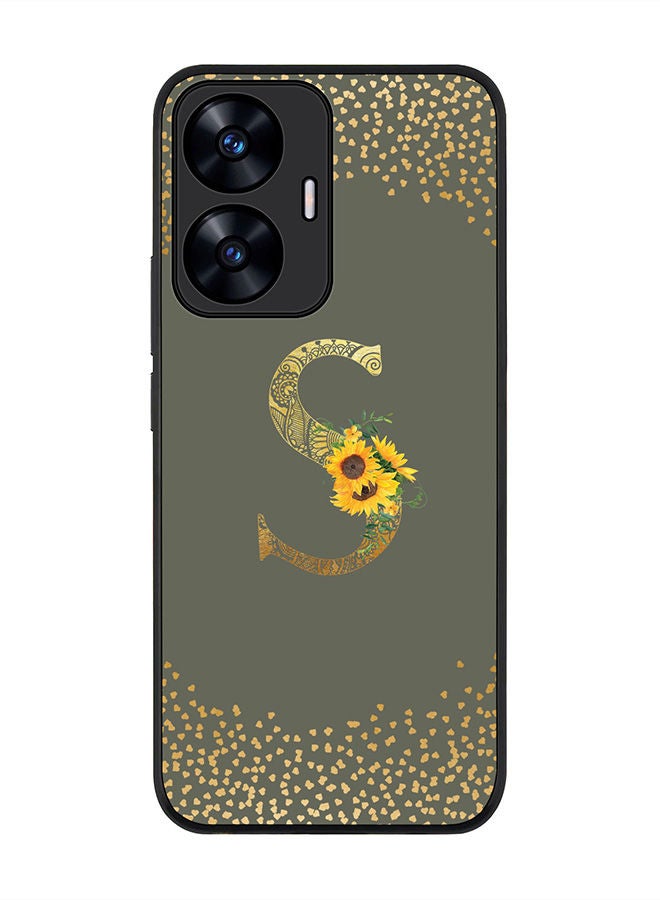 Stylizedd Rugged Black edge case for Realme C55 4G Slim fit Soft Case Flexible Rubber Edges Anti Drop TPU Gel Thin Cover -  Custom Monogram Initial Letter Floral Pattern Alphabet - S  (Olive Green ) - Image 1